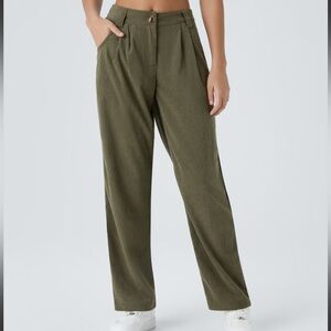 Olive Green Corduroy Pants with Front Pockets